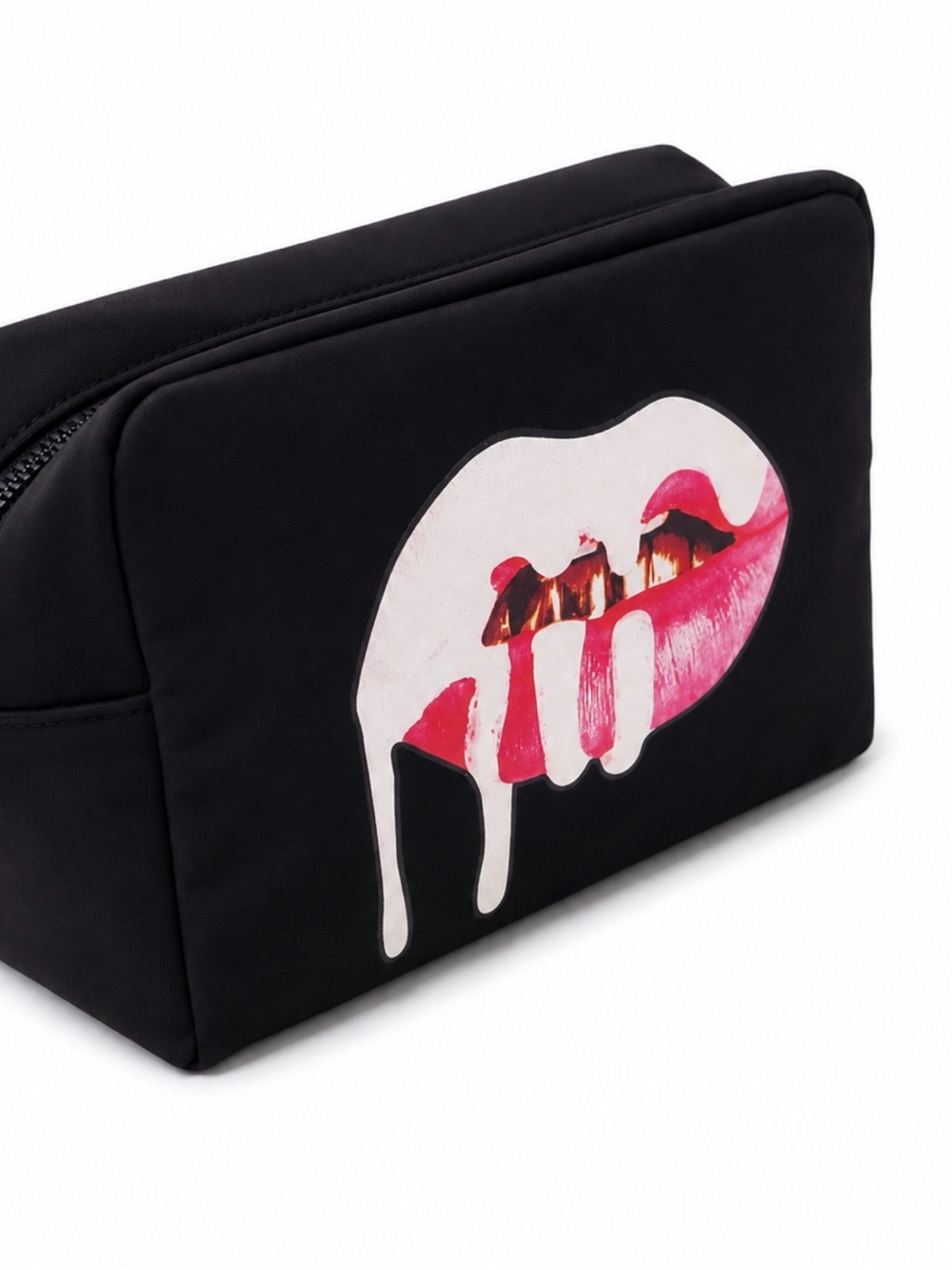 Black Cosmetic Pouch with Pink Lip Print Kylie cosmetics bag